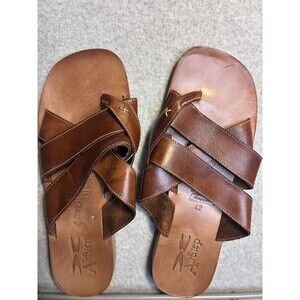 Air Step Leather Sandals W Sz 42 Brown Italian Handmade Artisan Flats